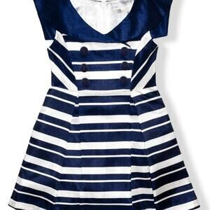 NAVY & White Stripe Double Breasted Yoke Dress